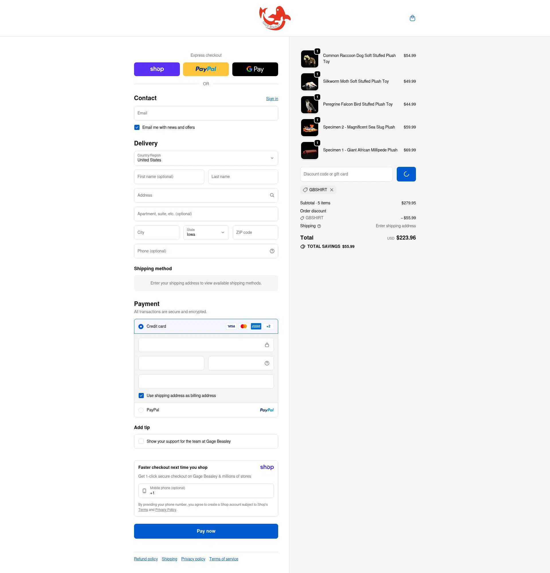 Gage Beasley checkout page showing Gage Beasley discount code box | Screenshot taken by SimplyCodes community member on Jan 8, 2026