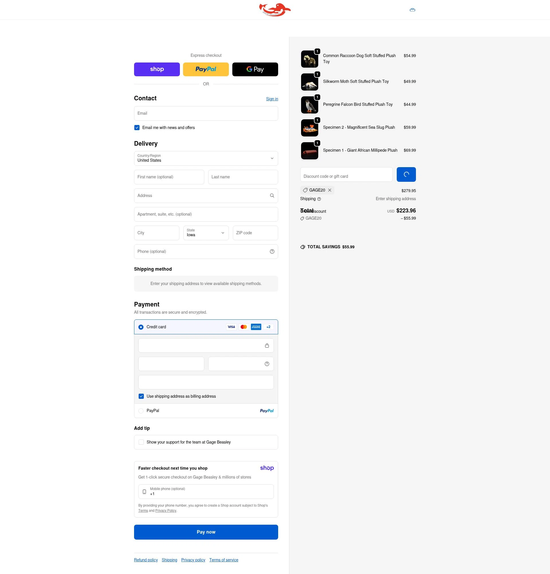 Gage Beasley checkout page showing Gage Beasley discount code box | Screenshot taken by SimplyCodes community member on Jan 8, 2026