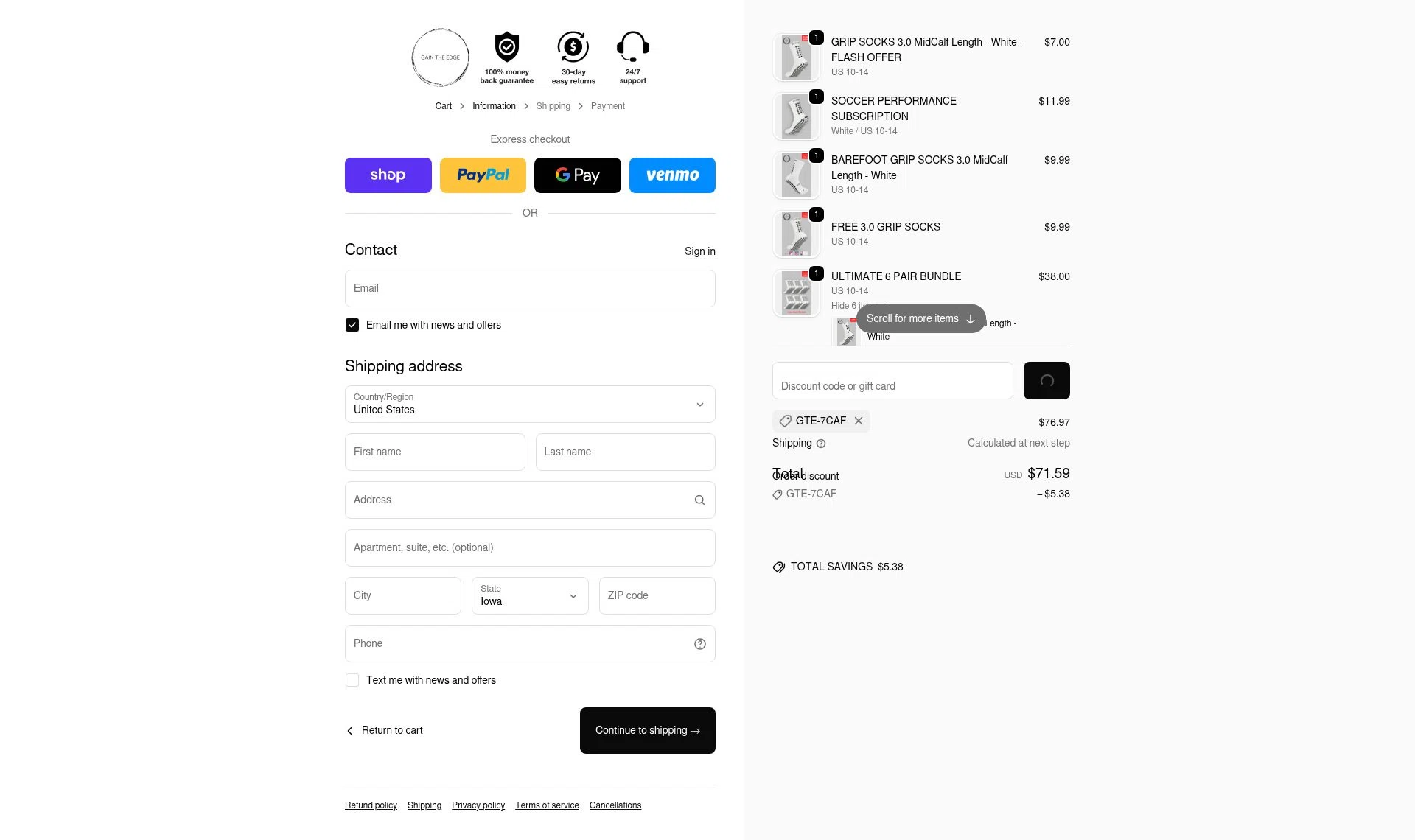 Gain The Edge checkout page showing Gain The Edge discount code box | Screenshot taken by SimplyCodes community member on Feb 18, 2026