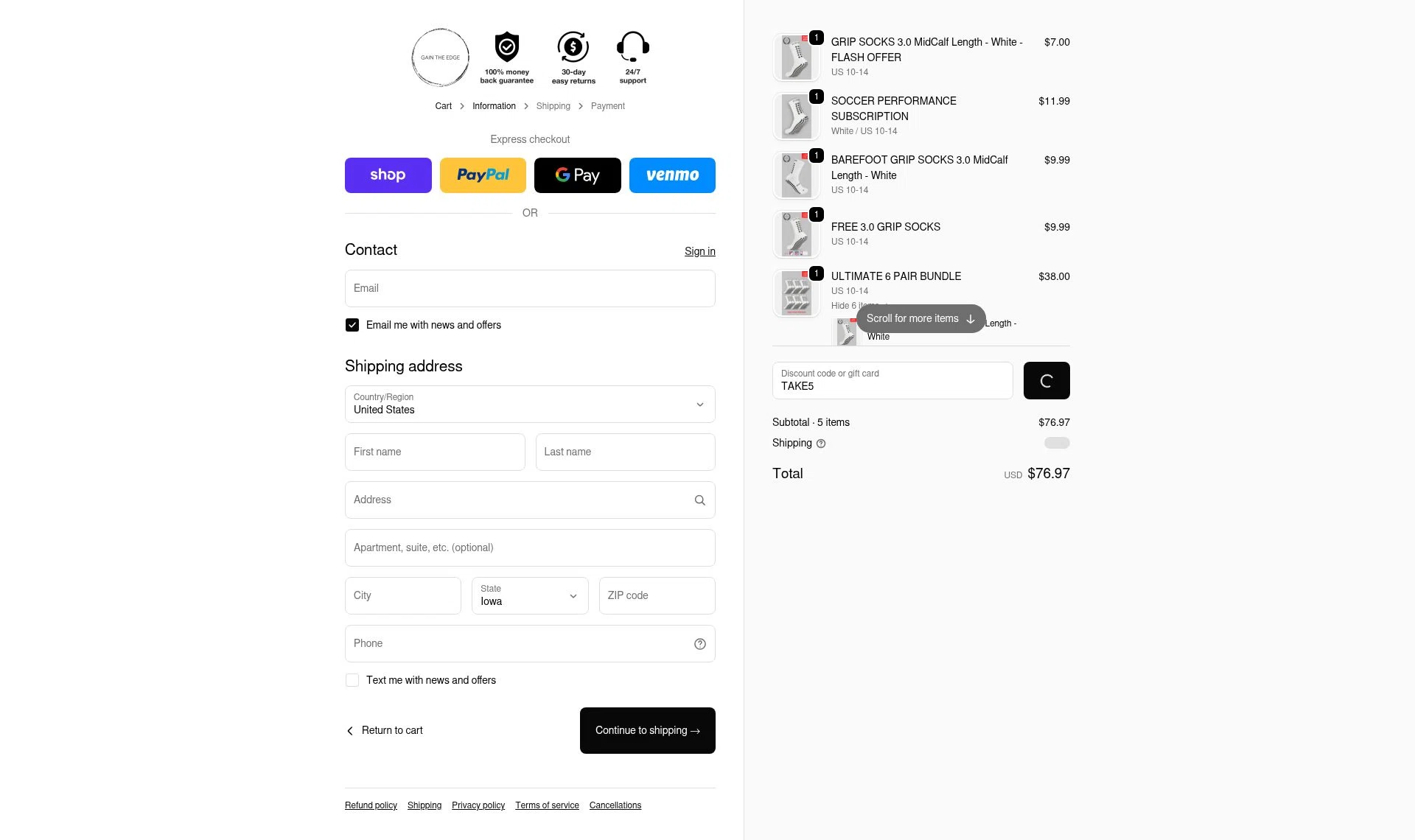 Gain The Edge checkout page showing Gain The Edge discount code box | Screenshot taken by SimplyCodes community member on Feb 18, 2026