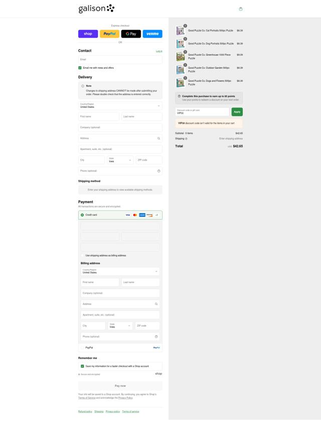 Galison/Mudpuppy checkout page showing Galison/Mudpuppy promo code box | Screenshot taken by SimplyCodes community member on Aug 31, 2025