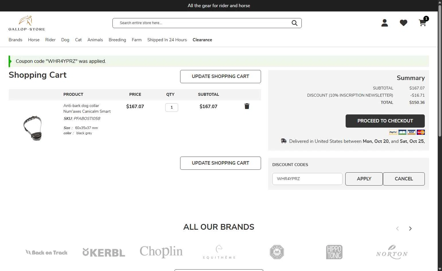 Gallop-Store checkout page showing Gallop-Store promo code box | Screenshot taken by SimplyCodes community member on Oct 10, 2025