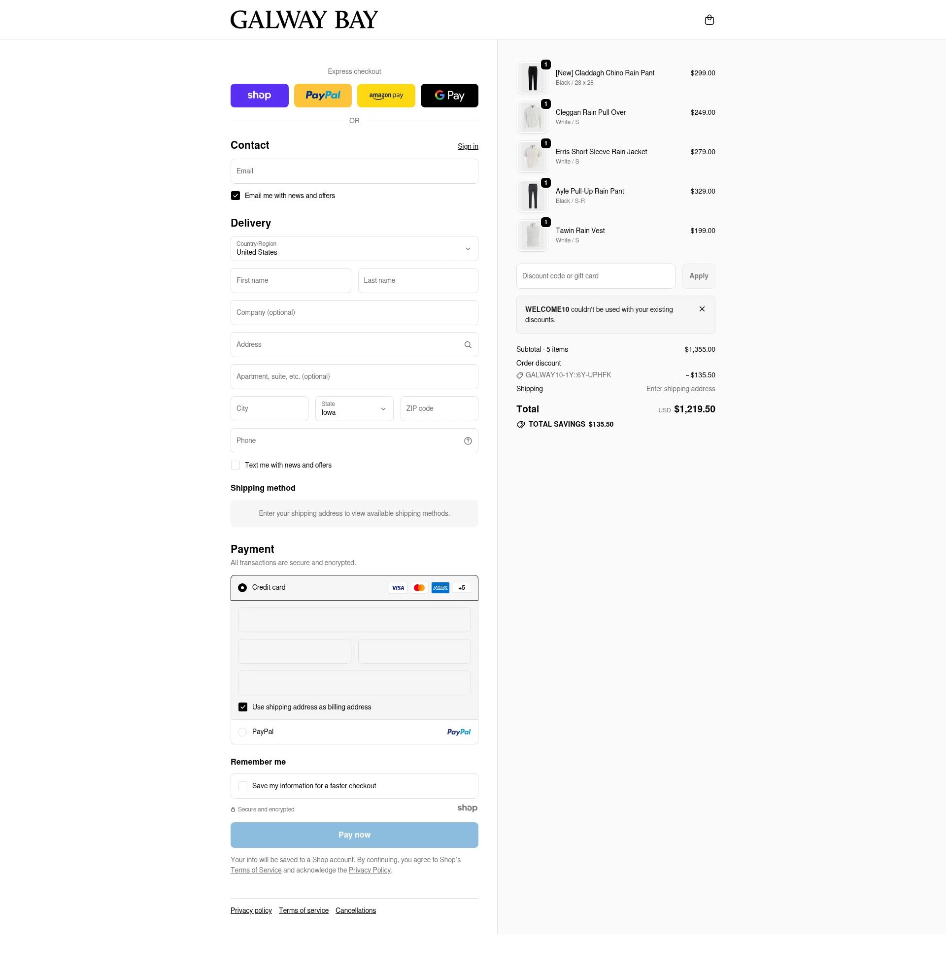 Galway Bay Apparel, LLC checkout page showing Galway Bay Apparel, LLC promo code box | Screenshot taken by SimplyCodes community member on Jan 2, 2026