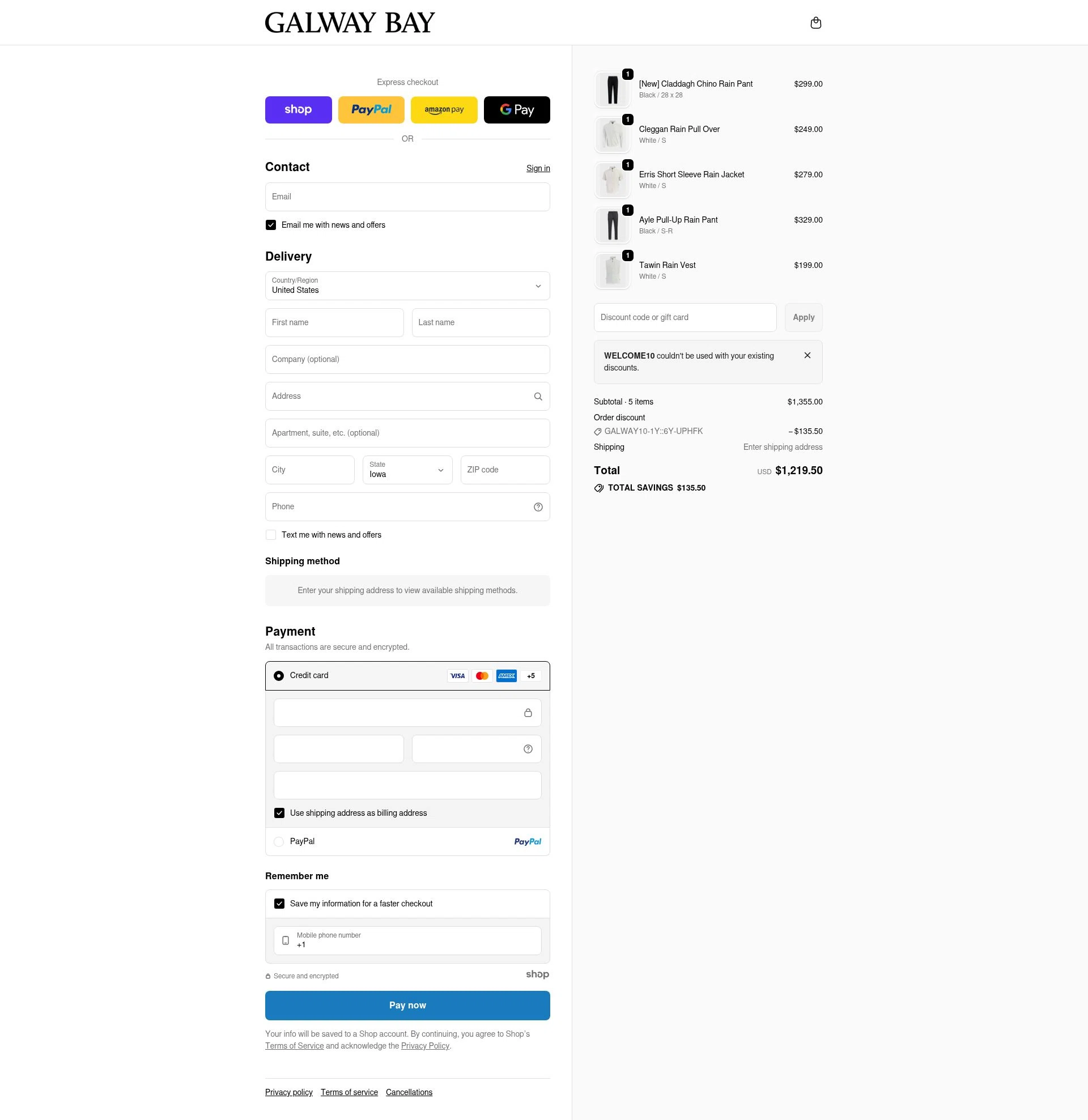 Galway Bay Apparel, LLC checkout page showing Galway Bay Apparel, LLC promo code box | Screenshot taken by SimplyCodes community member on Dec 28, 2025