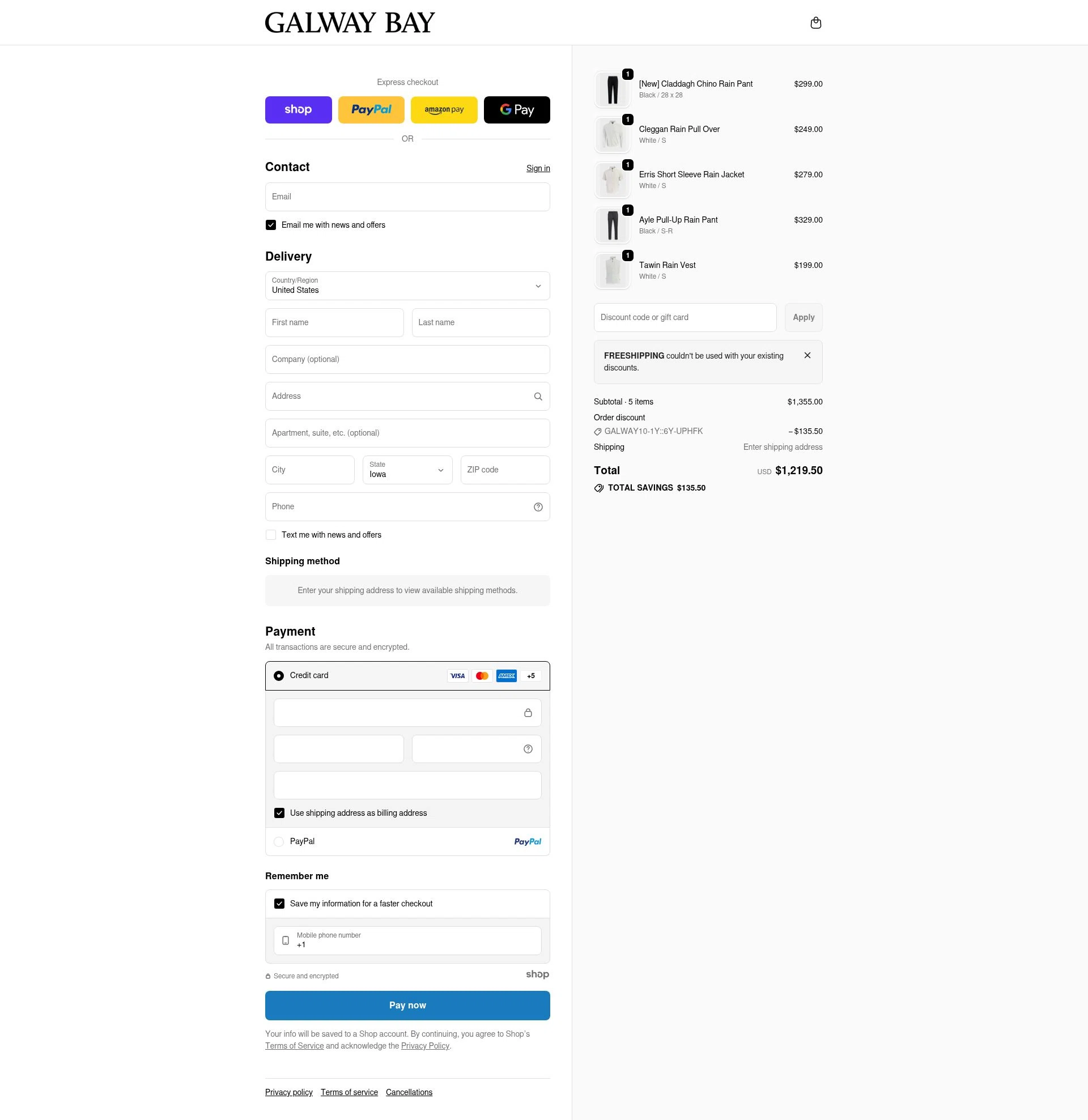 Galway Bay Apparel, LLC checkout page showing Galway Bay Apparel, LLC promo code box | Screenshot taken by SimplyCodes community member on Dec 28, 2025