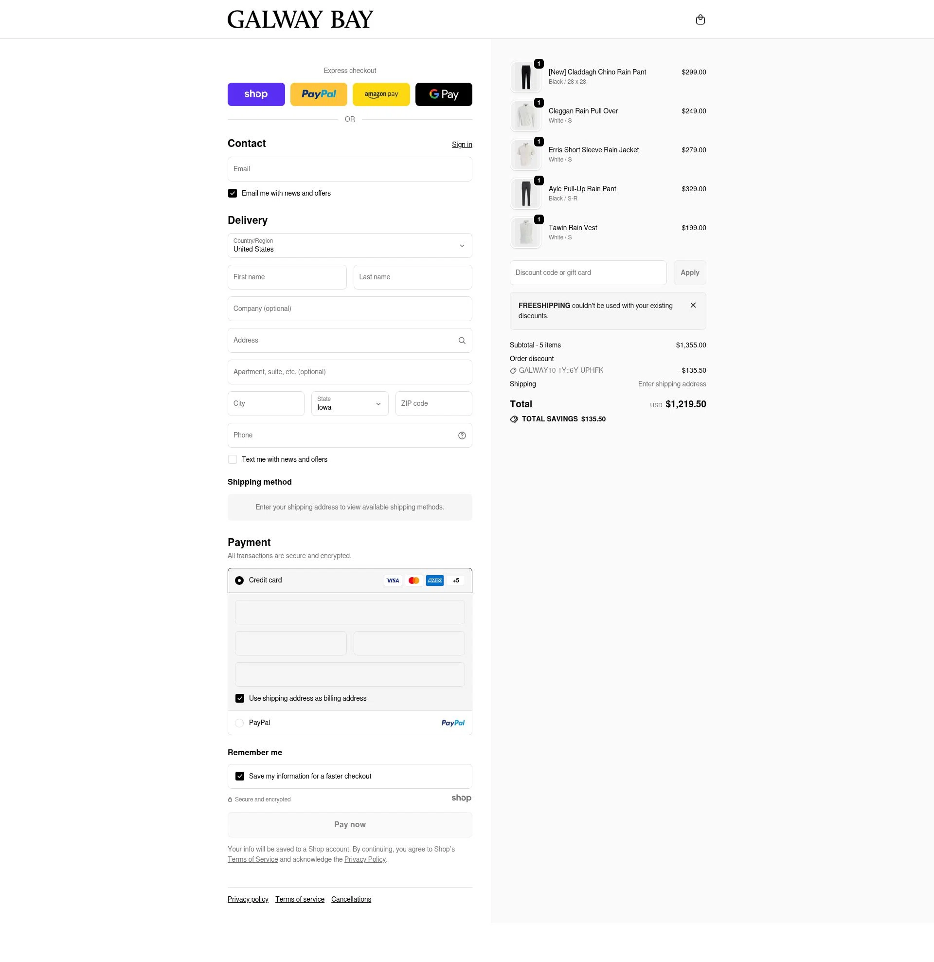 Galway Bay Apparel, LLC checkout page showing Galway Bay Apparel, LLC promo code box | Screenshot taken by SimplyCodes community member on Jan 2, 2026