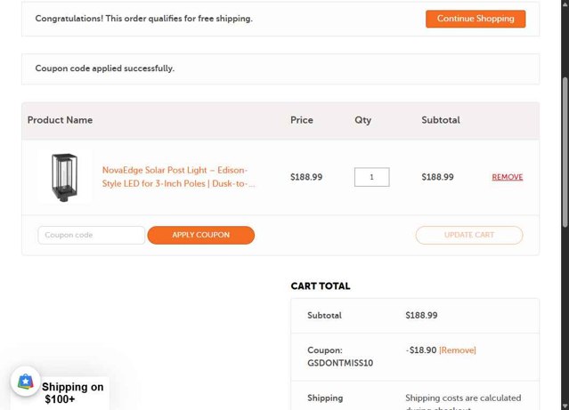 Gama Sonic checkout page showing Gama Sonic coupon code box | Screenshot taken by SimplyCodes community member on Aug 27, 2025