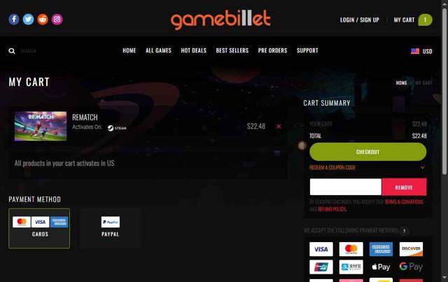 GameBillet checkout page showing GameBillet coupon code box | Screenshot taken by SimplyCodes community member on Aug 22, 2025