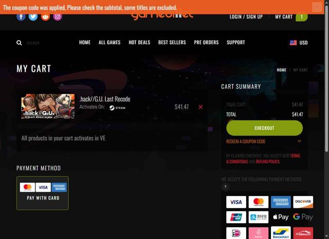GameBillet checkout page showing GameBillet coupon code box | Screenshot taken by SimplyCodes community member on Sep 5, 2025