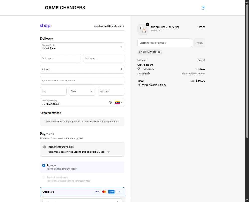 GAME CHANGERS checkout page showing GAME CHANGERS discount code box | Screenshot taken by SimplyCodes community member on Feb 16, 2026