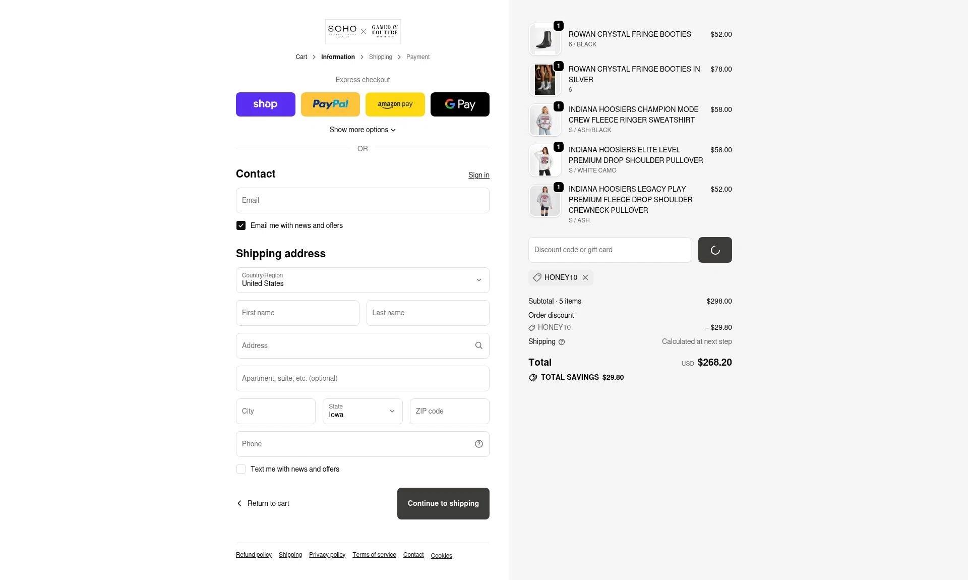 Gameday Couture checkout page showing Gameday Couture coupon code box | Screenshot taken by SimplyCodes community member on Feb 14, 2026
