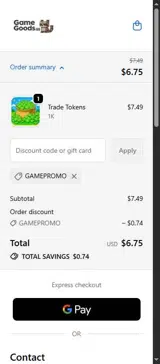 Game Goods coupon verification screenshot