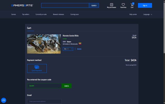 GamersGate checkout page showing GamersGate coupon code box | Screenshot taken by SimplyCodes community member on Aug 22, 2025
