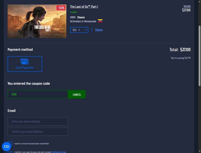 GamersGate checkout page showing GamersGate coupon code box | Screenshot taken by SimplyCodes community member on Aug 31, 2025