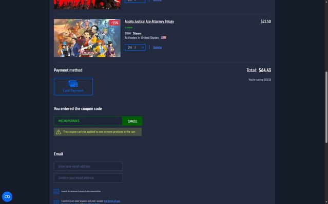 GamersGate checkout page showing GamersGate coupon code box | Screenshot taken by SimplyCodes community member on Aug 21, 2025