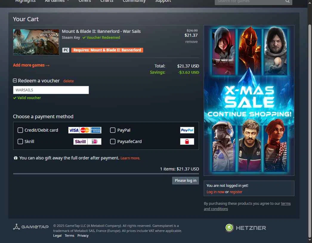 Gamesplanet checkout page showing Gamesplanet promo code box | Screenshot taken by SimplyCodes community member on Dec 25, 2025