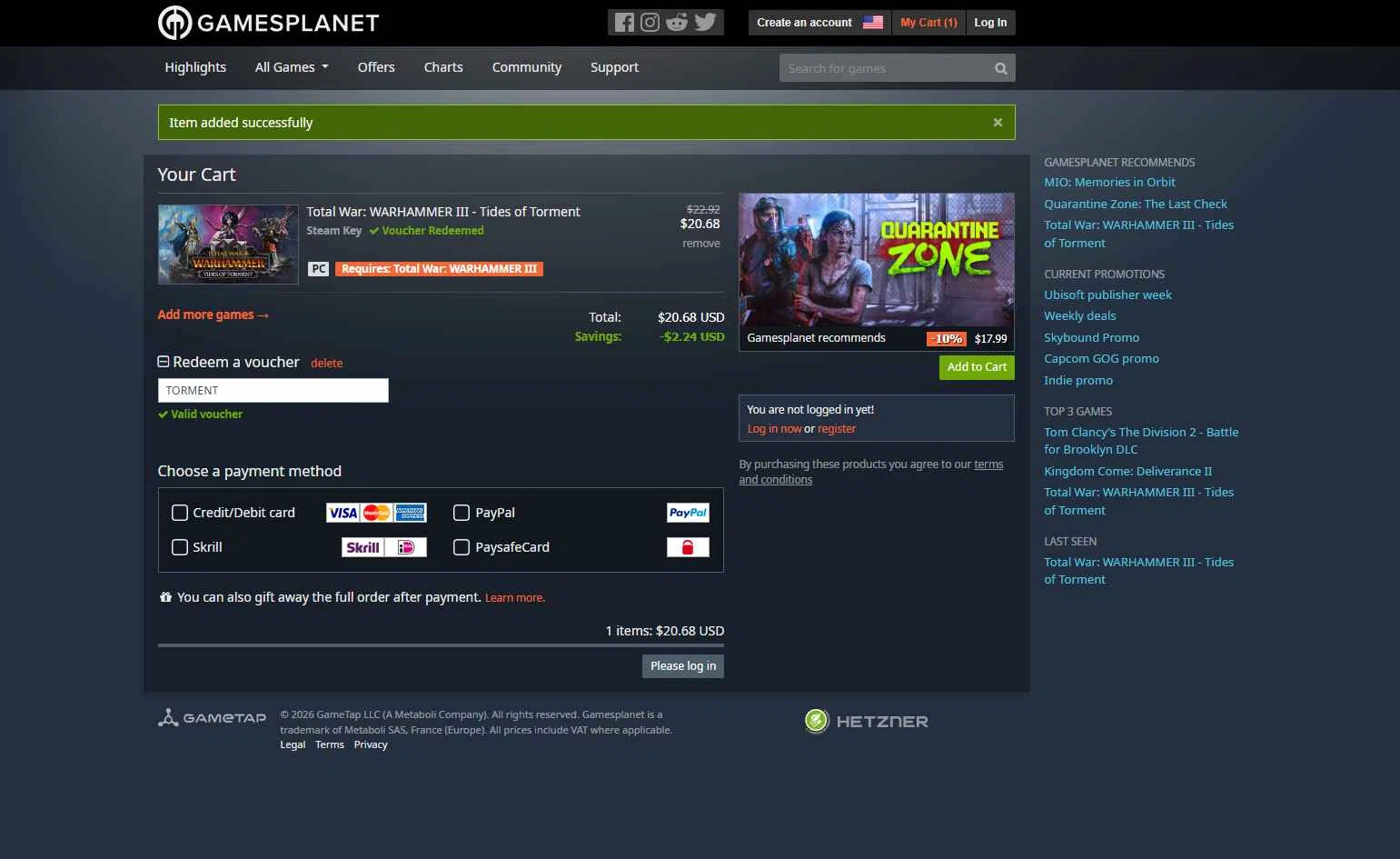 Gamesplanet checkout page showing Gamesplanet promo code box | Screenshot taken by SimplyCodes community member on Jan 15, 2026