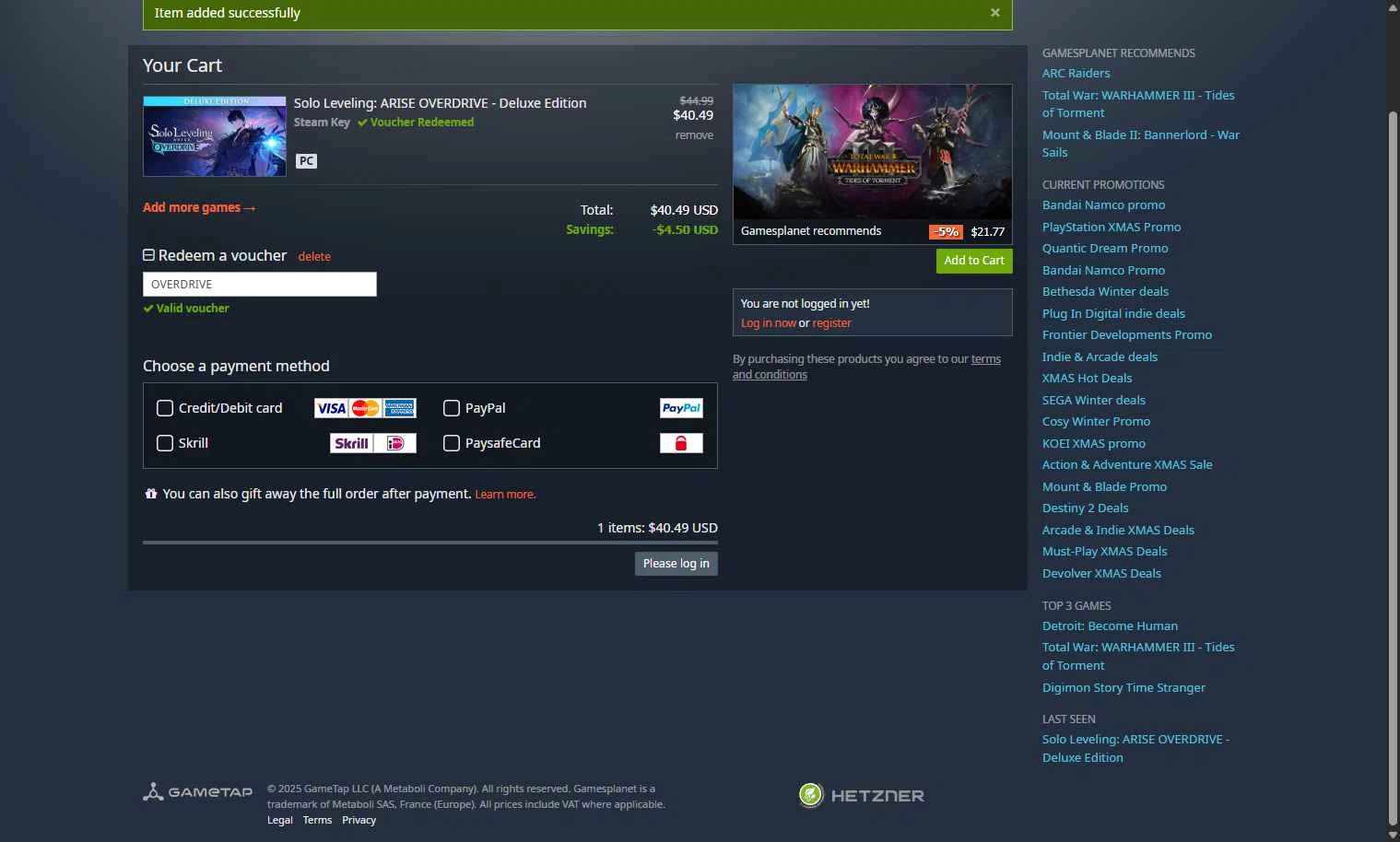 Gamesplanet checkout page showing Gamesplanet promo code box | Screenshot taken by SimplyCodes community member on Dec 21, 2025