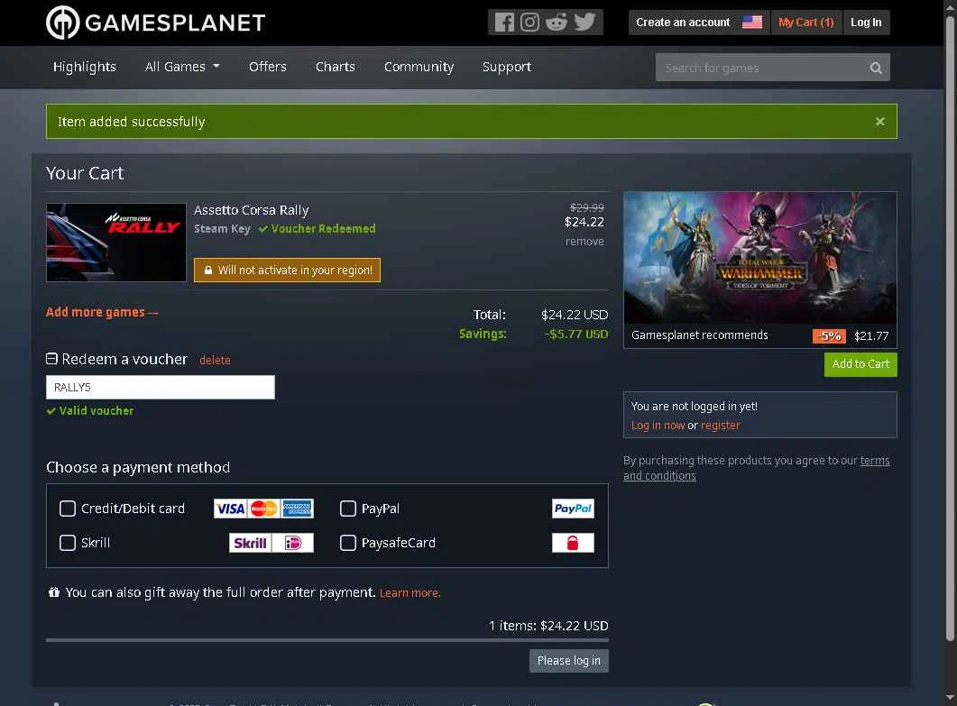 Gamesplanet checkout page showing Gamesplanet promo code box | Screenshot taken by SimplyCodes community member on Dec 17, 2025