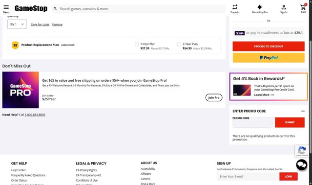 GameStop checkout page showing GameStop promo code box | Screenshot taken by SimplyCodes community member on Aug 28, 2025