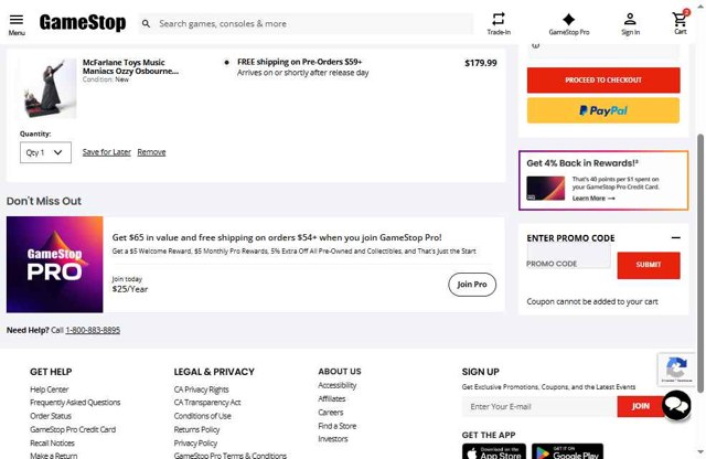 GameStop checkout page showing GameStop promo code box | Screenshot taken by SimplyCodes community member on Jul 10, 2025