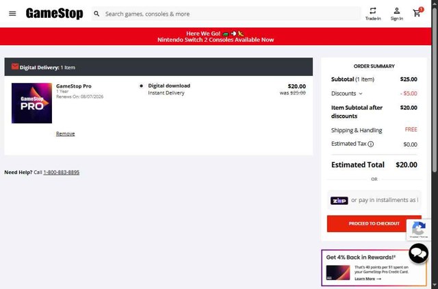 GameStop checkout page showing GameStop promo code box | Screenshot taken by SimplyCodes community member on Aug 7, 2025
