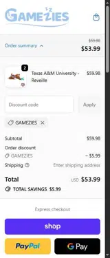 GAMEZIES coupon verification screenshot