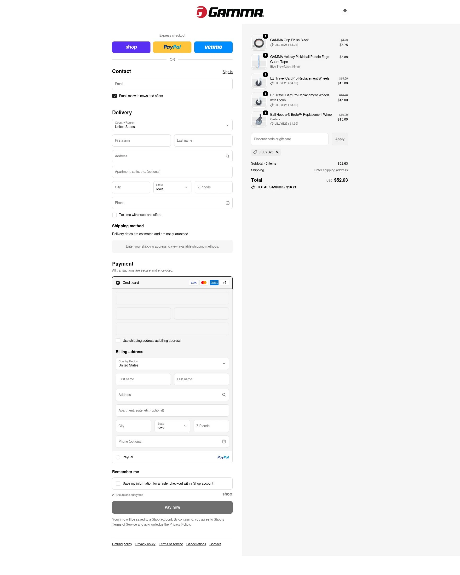Gamma Sports checkout page showing Gamma Sports promo code box | Screenshot taken by SimplyCodes community member on Nov 24, 2025