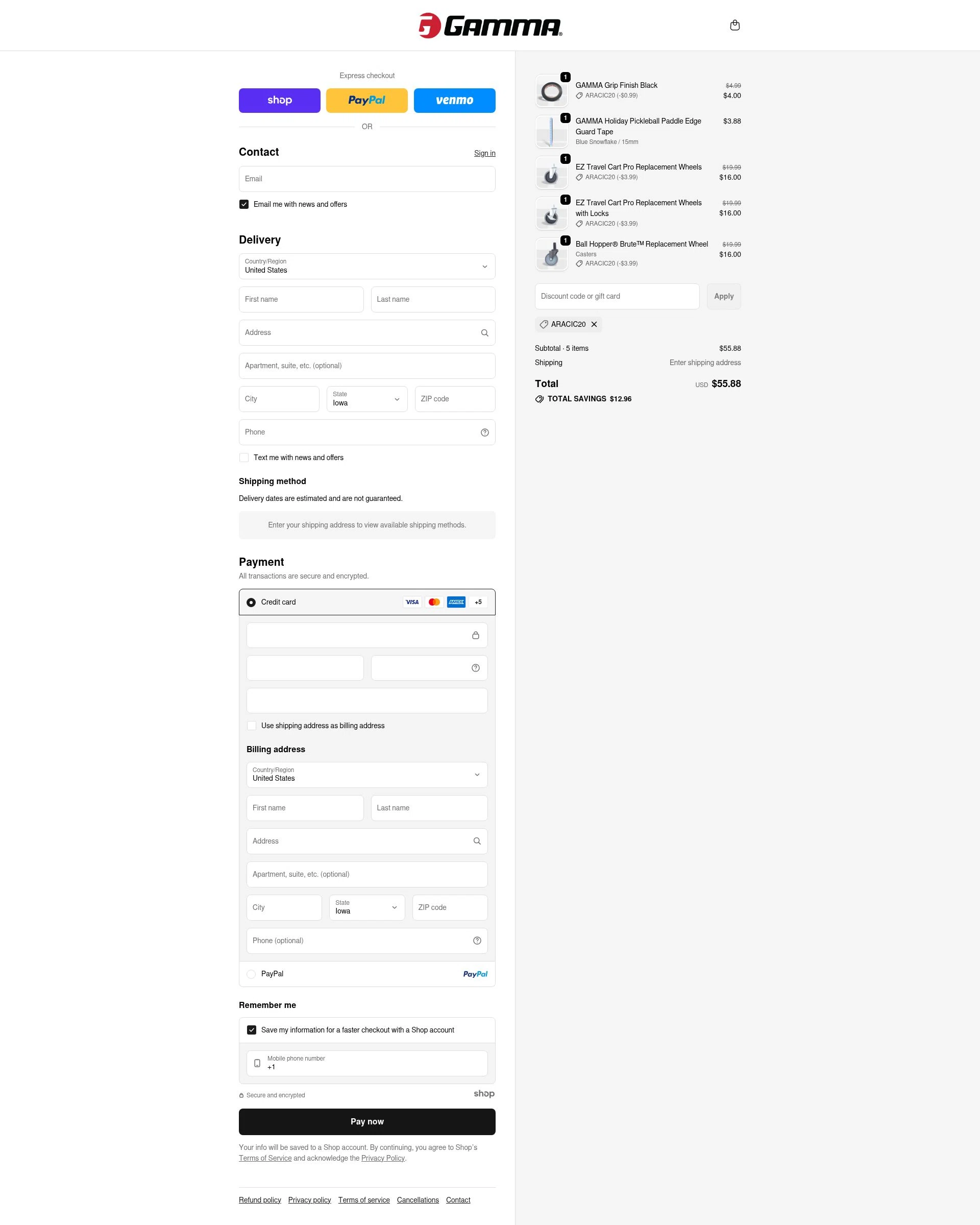Gamma Sports checkout page showing Gamma Sports promo code box | Screenshot taken by SimplyCodes community member on Nov 24, 2025