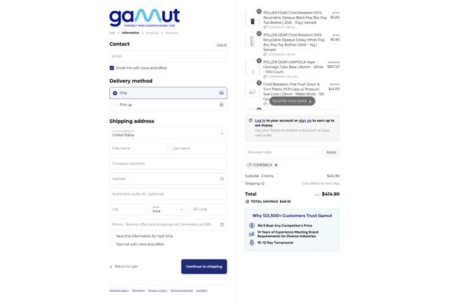 Gamut Packaging checkout page showing Gamut Packaging discount code box | Screenshot taken by SimplyCodes community member on Sep 8, 2025