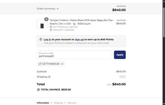 Gamut Packaging checkout page showing Gamut Packaging discount code box | Screenshot taken by SimplyCodes community member on Sep 8, 2025