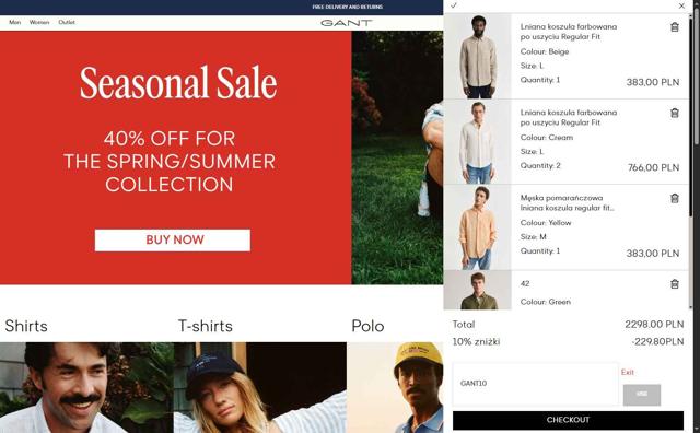 Gant checkout page showing Gant promo code box | Screenshot taken by SimplyCodes community member on Jul 28, 2025