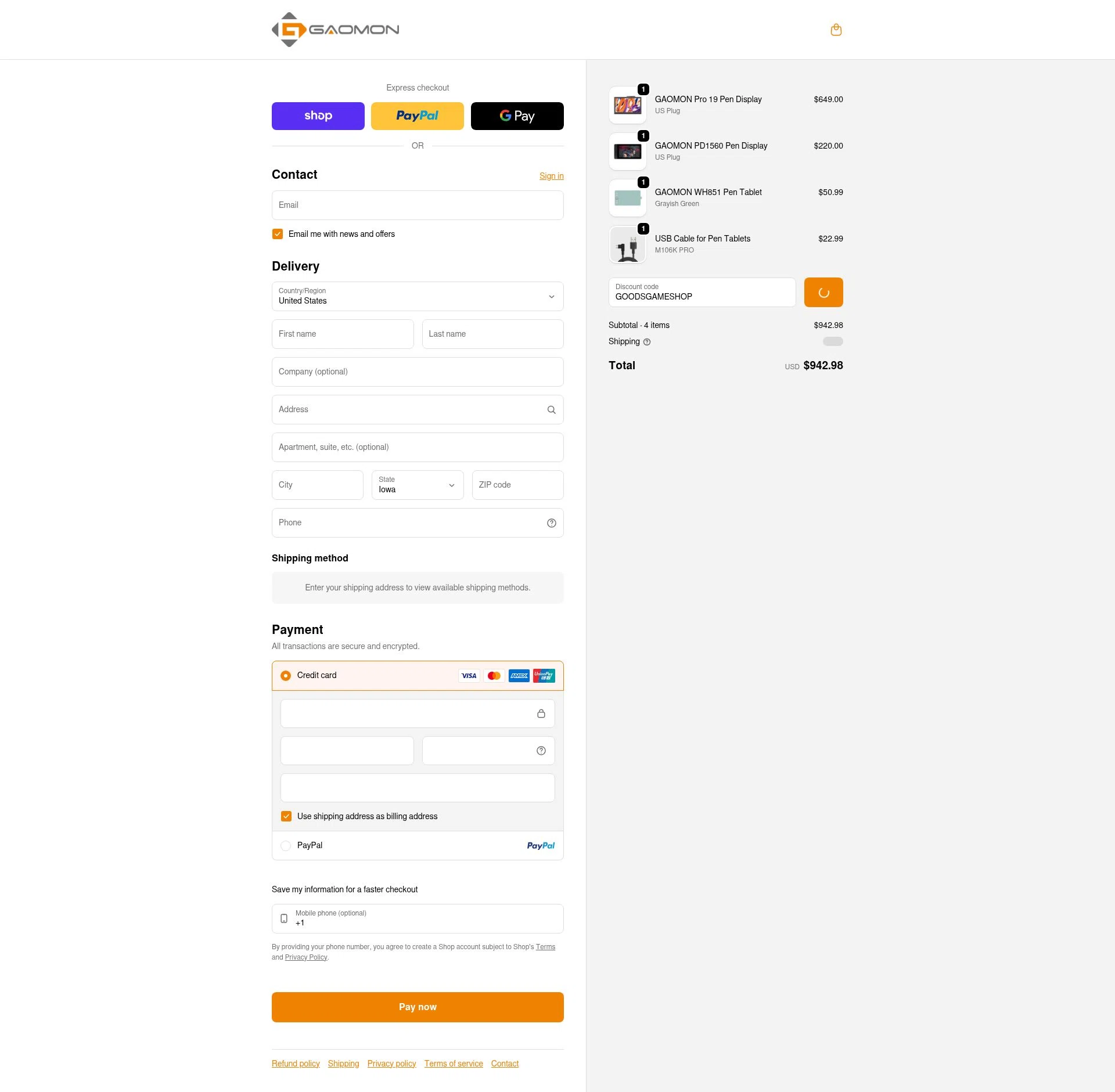 GAOMON checkout page showing GAOMON discount code box | Screenshot taken by SimplyCodes community member on Feb 11, 2026