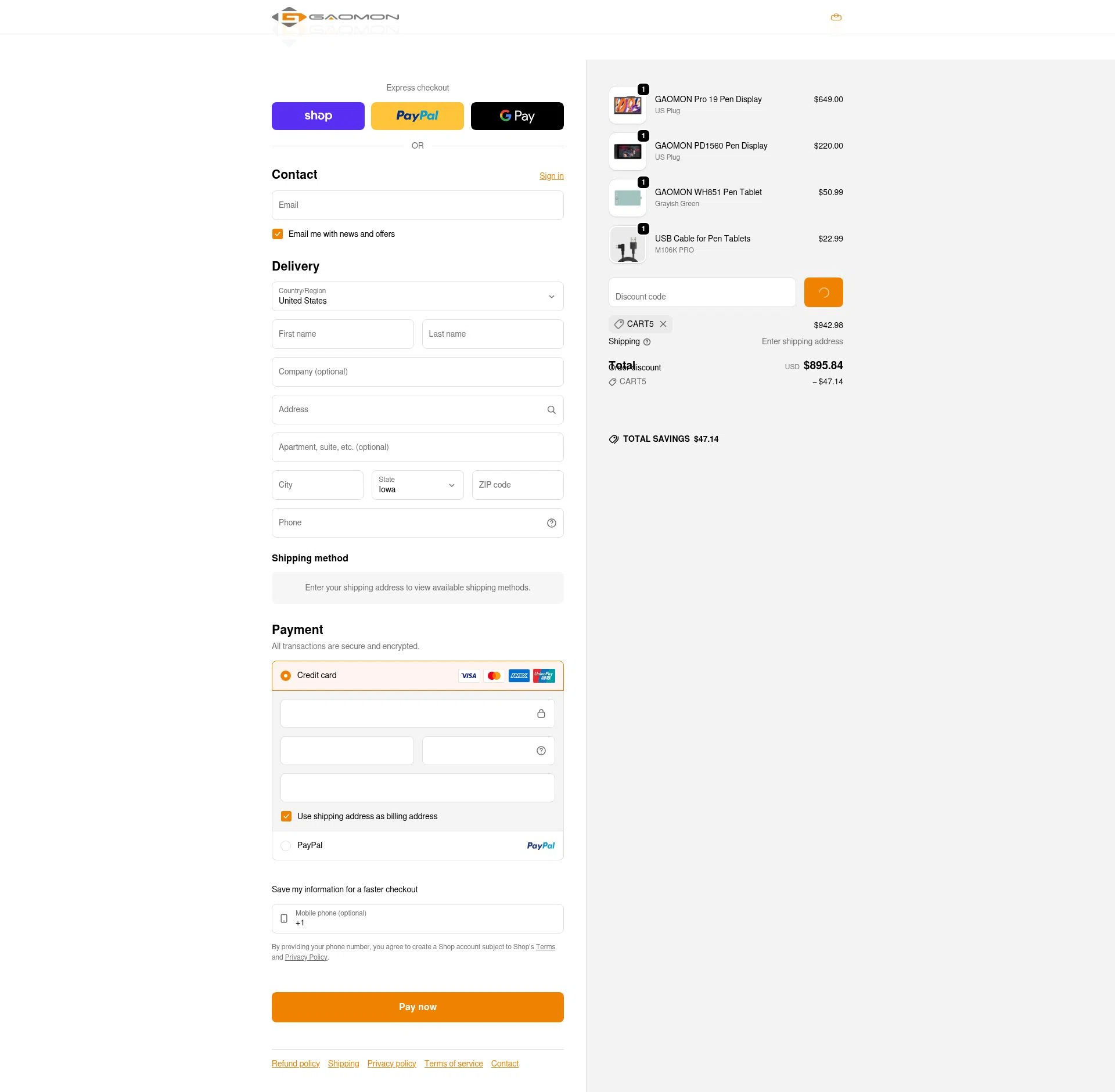 GAOMON checkout page showing GAOMON discount code box | Screenshot taken by SimplyCodes community member on Feb 11, 2026