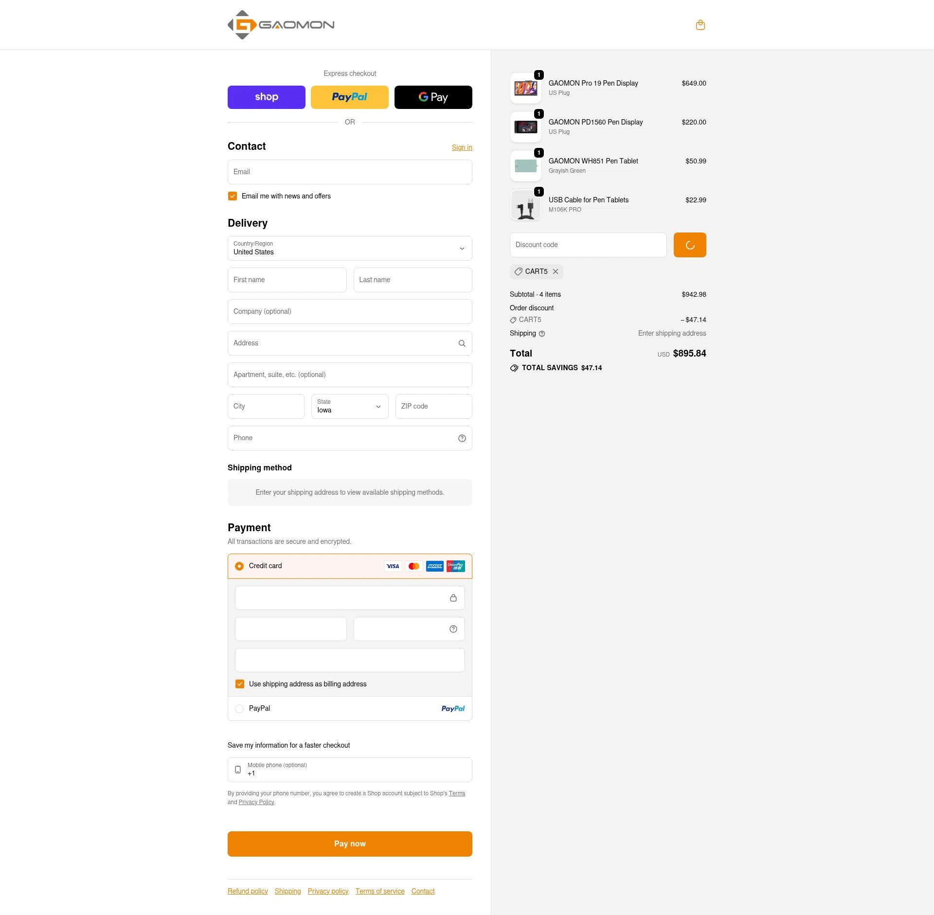 GAOMON checkout page showing GAOMON discount code box | Screenshot taken by SimplyCodes community member on Feb 7, 2026