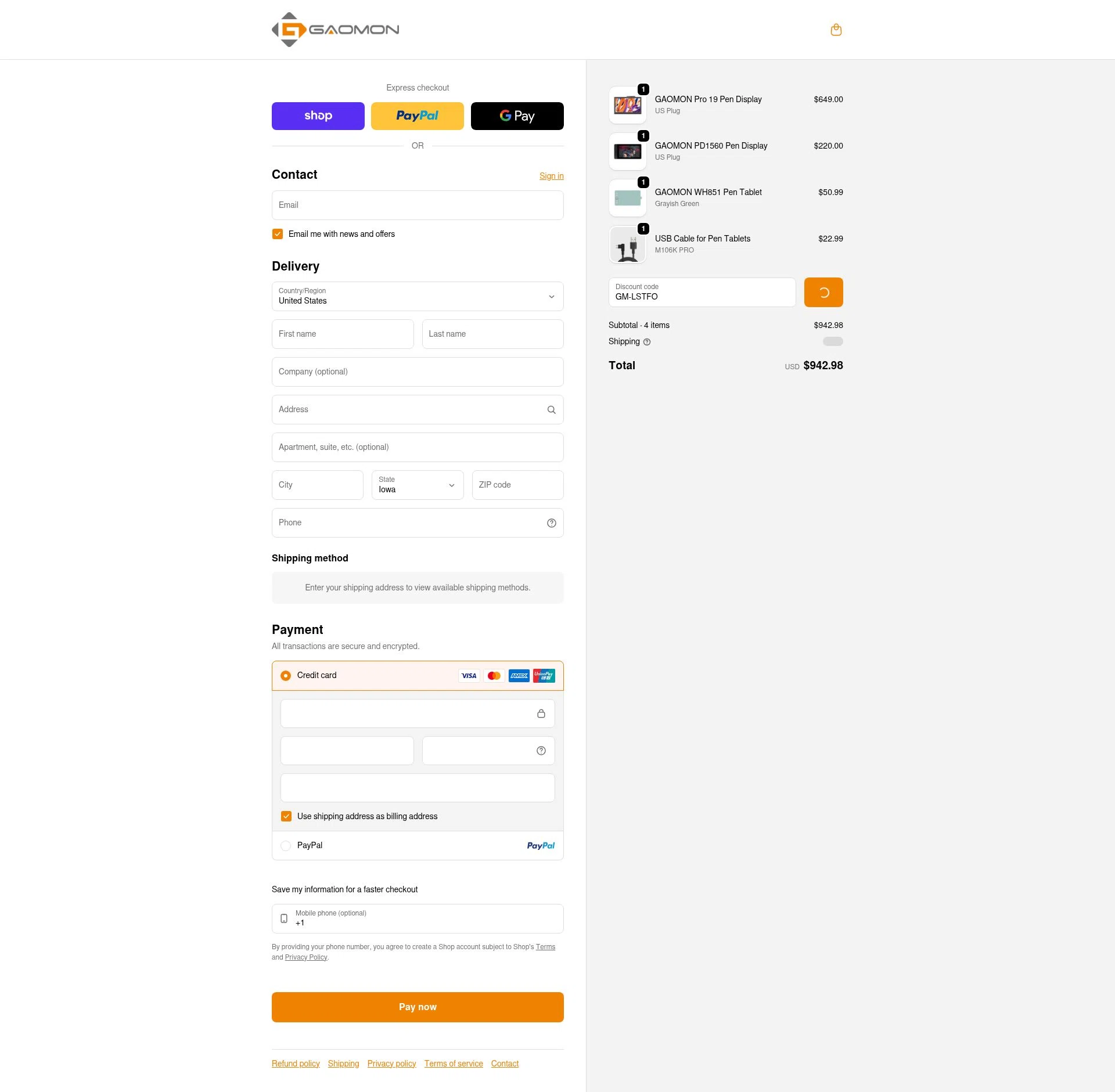 GAOMON checkout page showing GAOMON discount code box | Screenshot taken by SimplyCodes community member on Feb 11, 2026