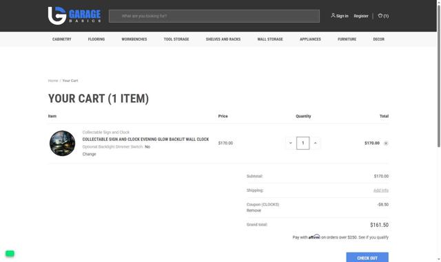 Garage Basics checkout page showing Garage Basics promo code box | Screenshot taken by SimplyCodes community member on Aug 29, 2025