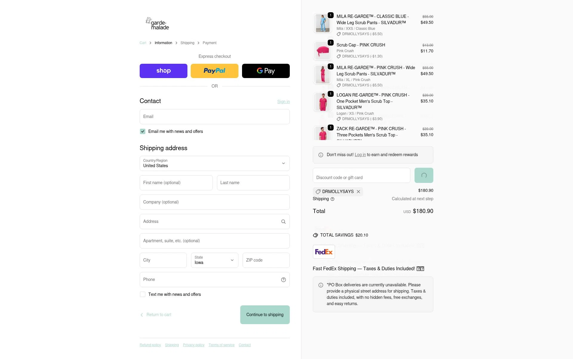 Garde-Malade USA checkout page showing Garde-Malade USA promo code box | Screenshot taken by SimplyCodes community member on Feb 17, 2026