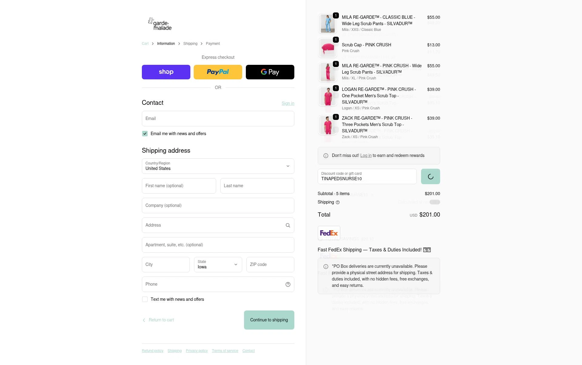 Garde-Malade USA checkout page showing Garde-Malade USA promo code box | Screenshot taken by SimplyCodes community member on Feb 17, 2026