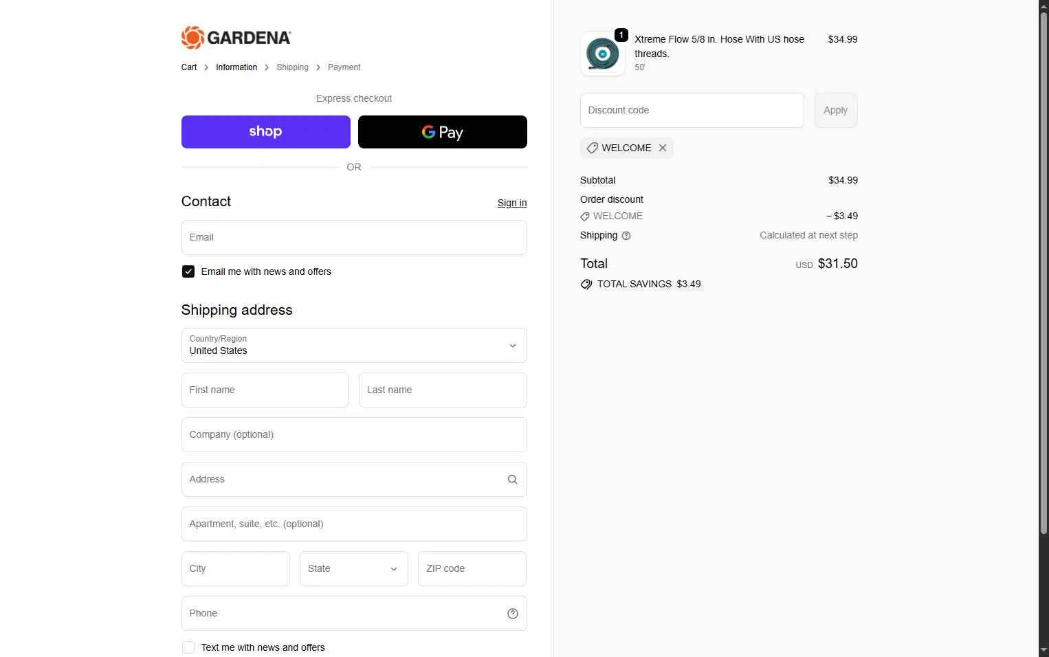 Gardena checkout page showing Gardena discount code box | Screenshot taken by SimplyCodes community member on Jan 24, 2026