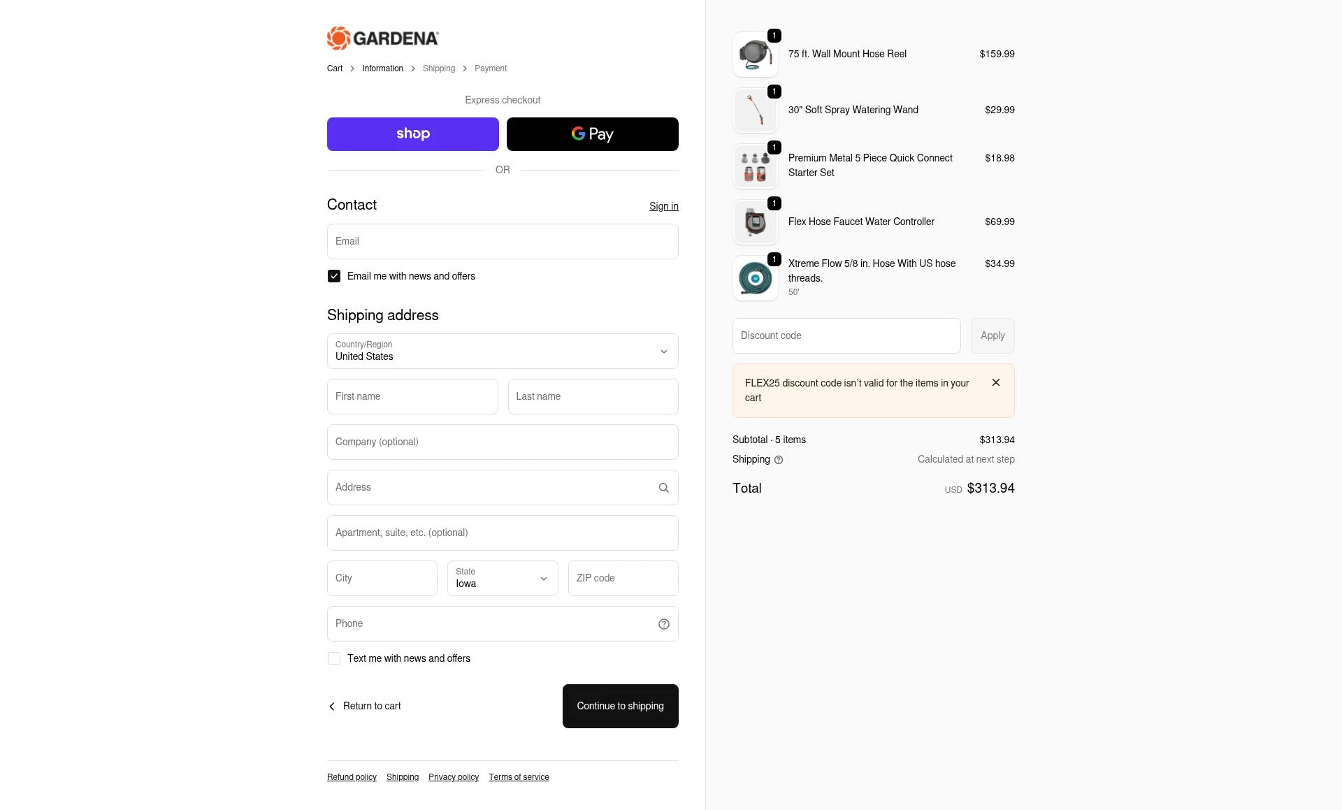 Gardena checkout page showing Gardena discount code box | Screenshot taken by SimplyCodes community member on Jan 28, 2026