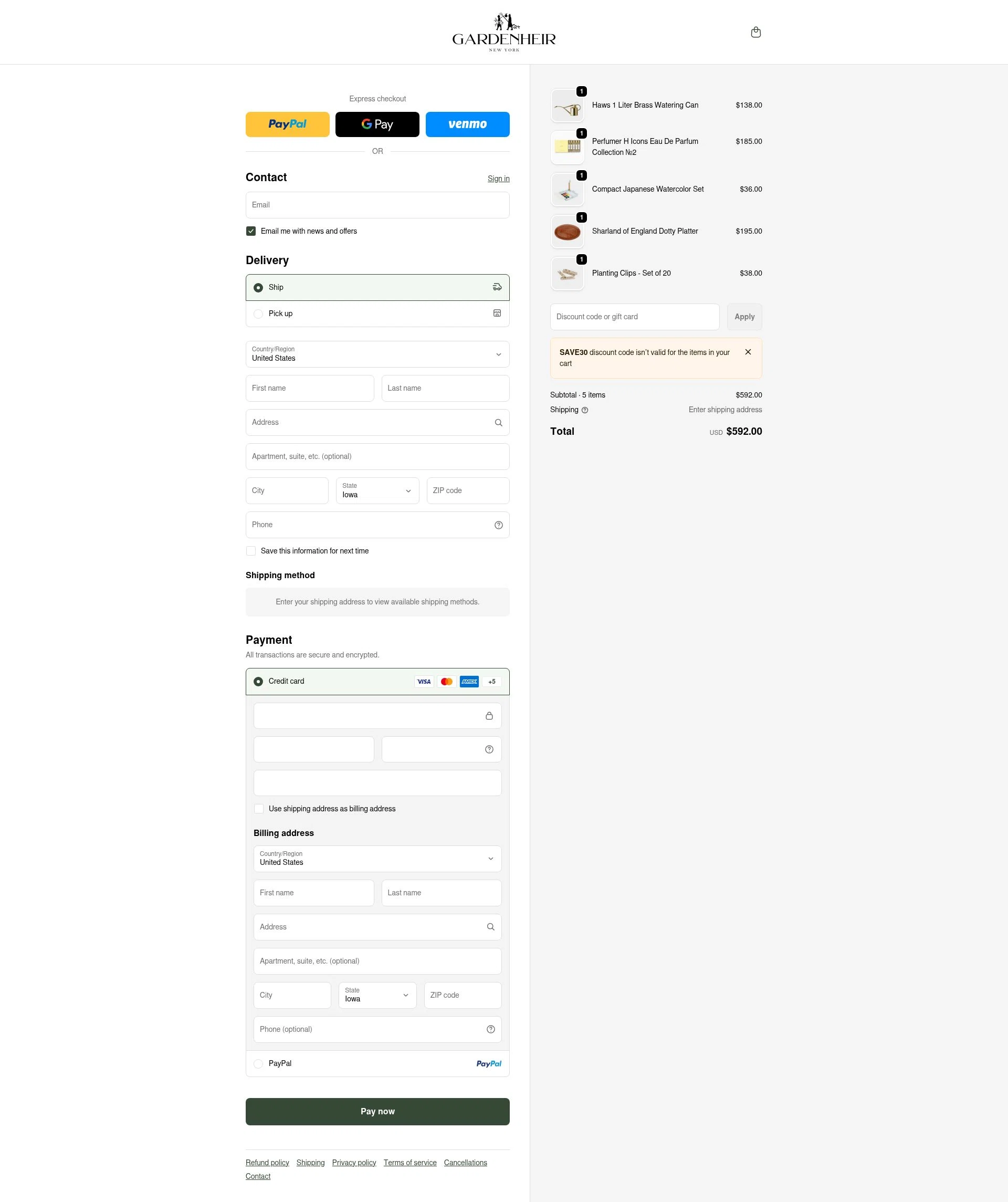 Gardenheir checkout page showing Gardenheir discount code box | Screenshot taken by SimplyCodes community member on Jan 27, 2026
