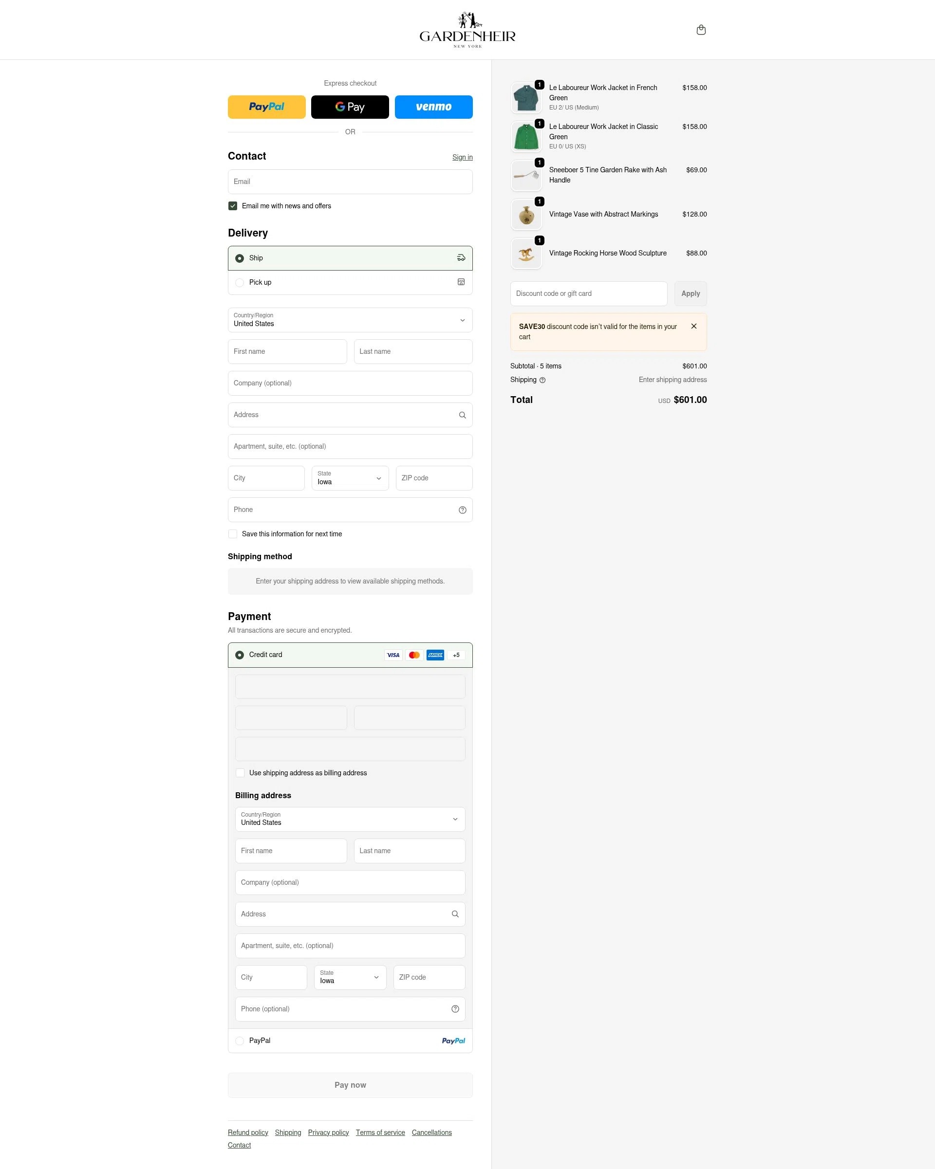 Gardenheir checkout page showing Gardenheir discount code box | Screenshot taken by SimplyCodes community member on Jan 31, 2026