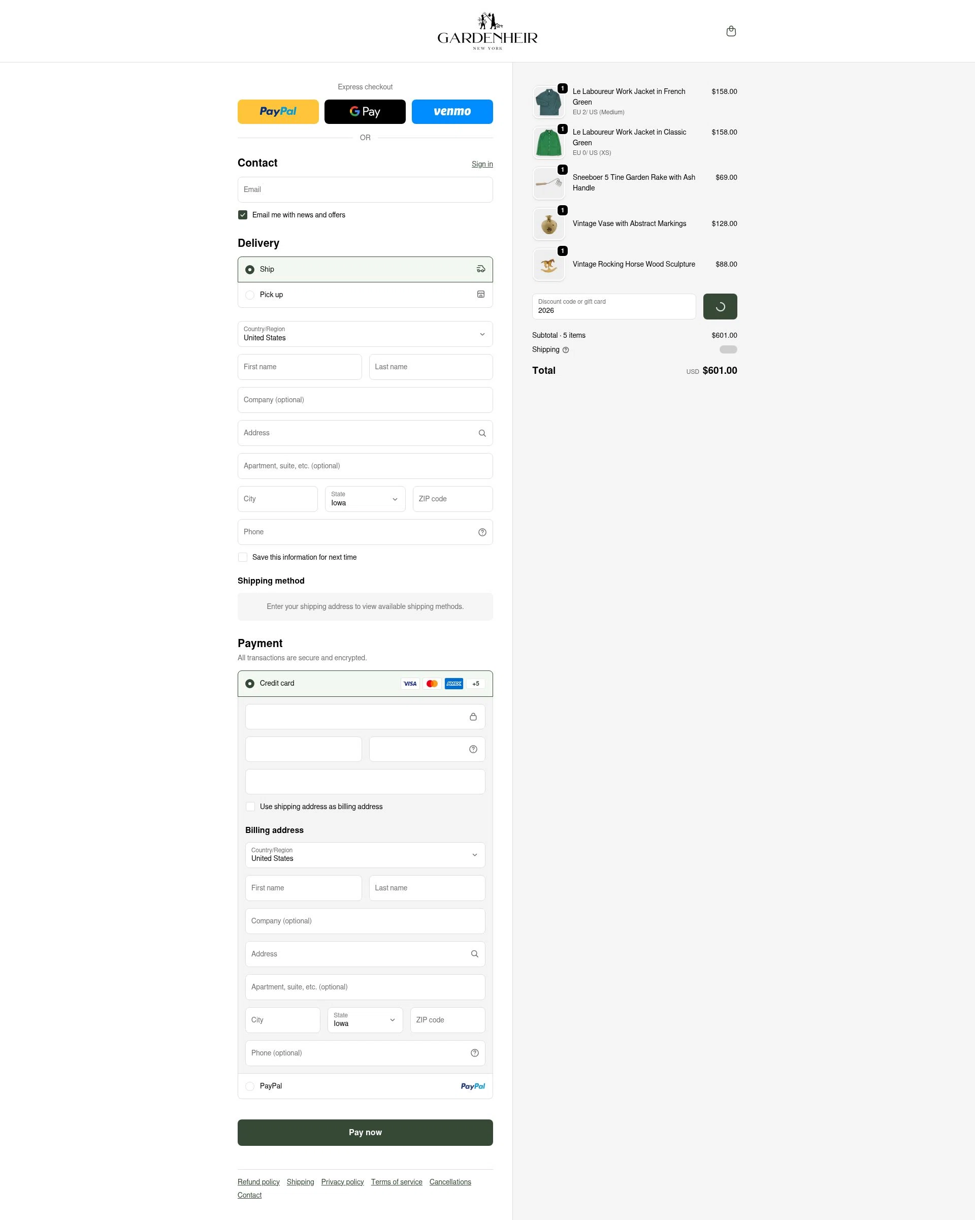 Gardenheir checkout page showing Gardenheir discount code box | Screenshot taken by SimplyCodes community member on Jan 31, 2026