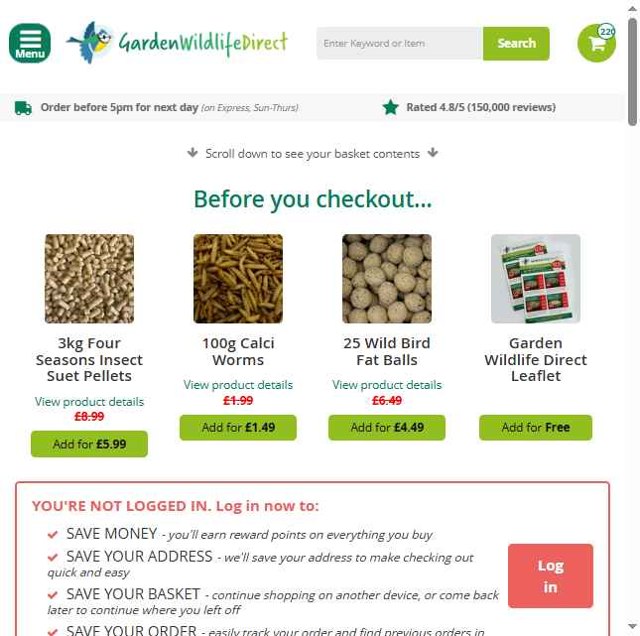 Garden Wildlife Direct checkout page showing Garden Wildlife Direct promo code box | Screenshot taken by SimplyCodes community member on Aug 14, 2025