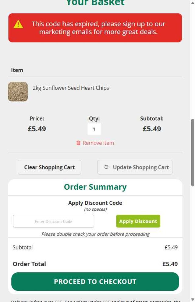 Garden Wildlife Direct checkout page showing Garden Wildlife Direct promo code box | Screenshot taken by SimplyCodes community member on Jul 24, 2025