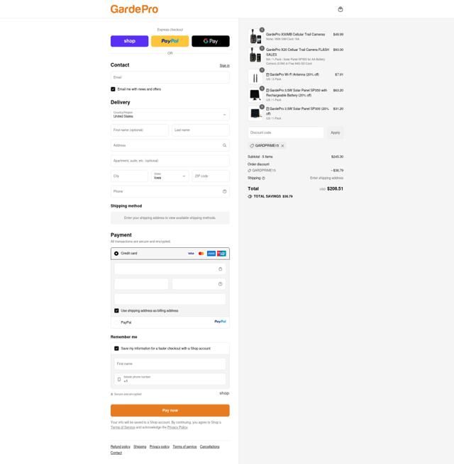 GardePro checkout page showing GardePro discount code box | Screenshot taken by SimplyCodes community member on Sep 12, 2025