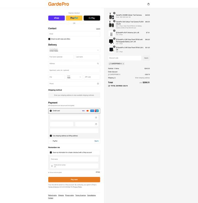 GardePro checkout page showing GardePro discount code box | Screenshot taken by SimplyCodes community member on Sep 8, 2025