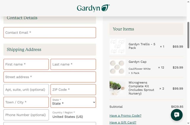 Gardyn checkout page showing Gardyn promo code box | Screenshot taken by SimplyCodes community member on Jul 15, 2025