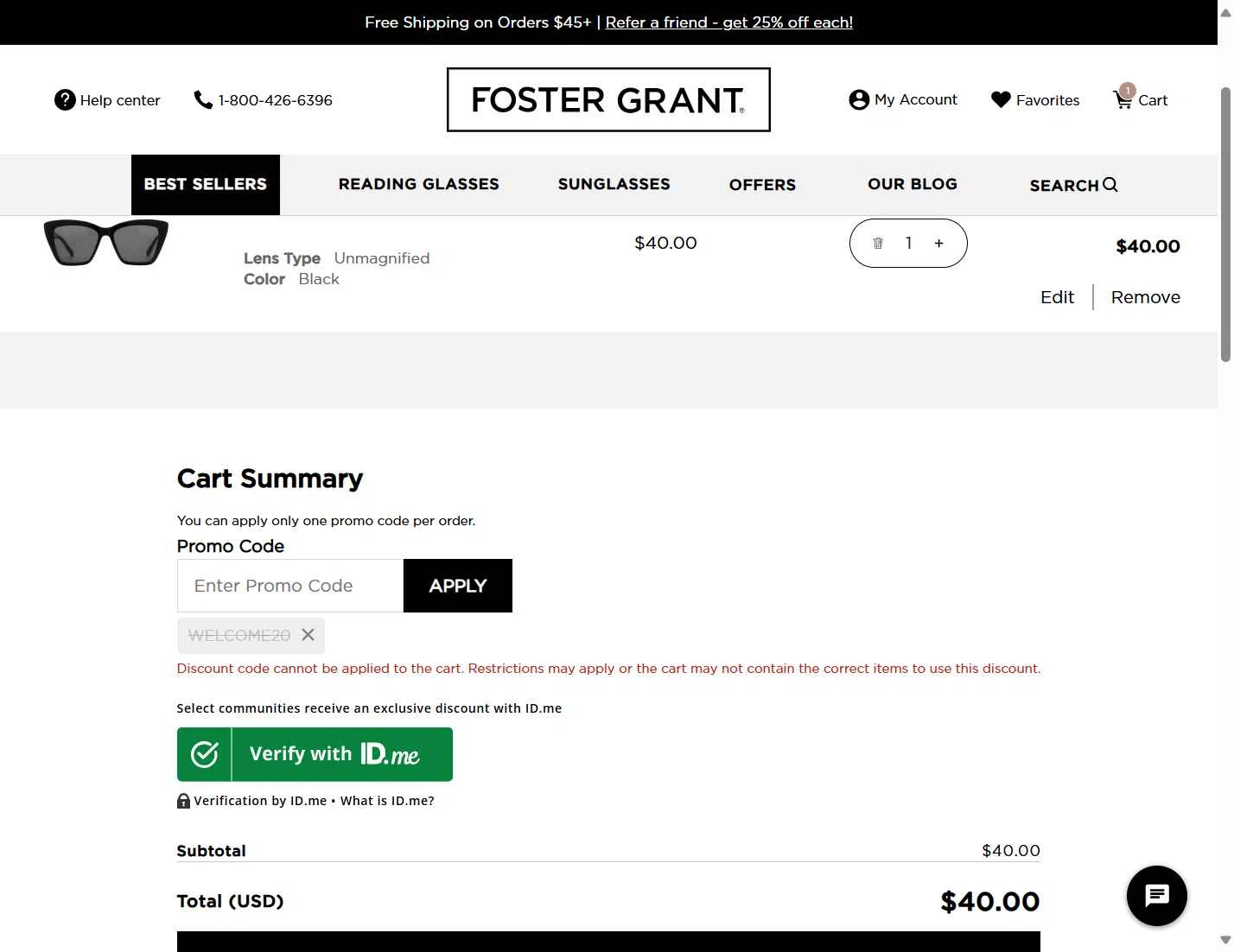 Gargoyles Eyewear checkout page showing Gargoyles Eyewear promo code box | Screenshot taken by SimplyCodes community member on Oct 27, 2025